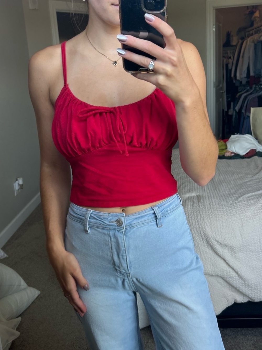 Hollister Red Ruched Tie-Front Cami